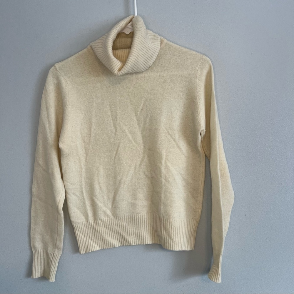 Crazy Horse Womens Lambswool Angora Blend Turtleneck Pullover Sweater Cream Sz S